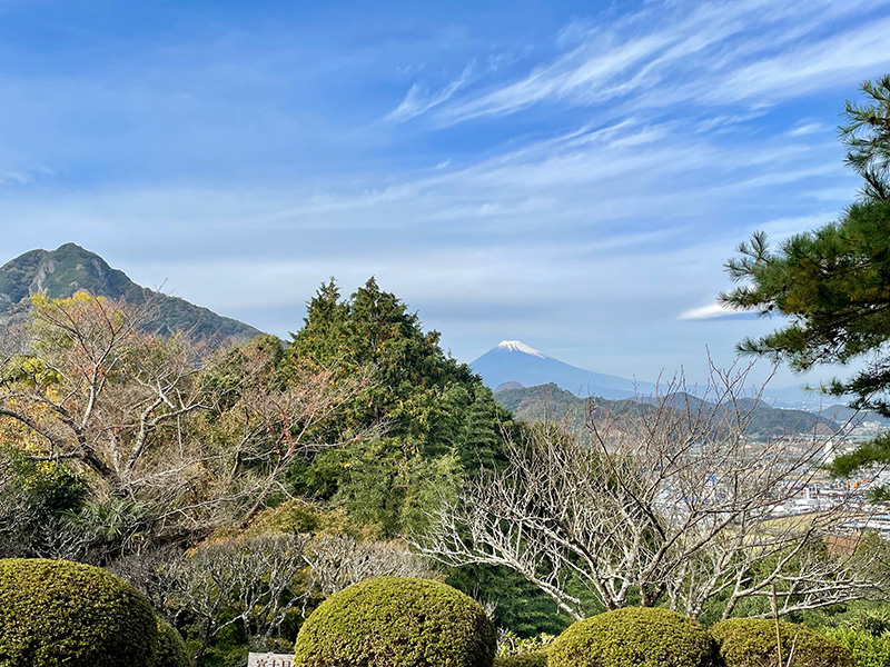 大仁ホテルの庭園から眺めた富士山の写真